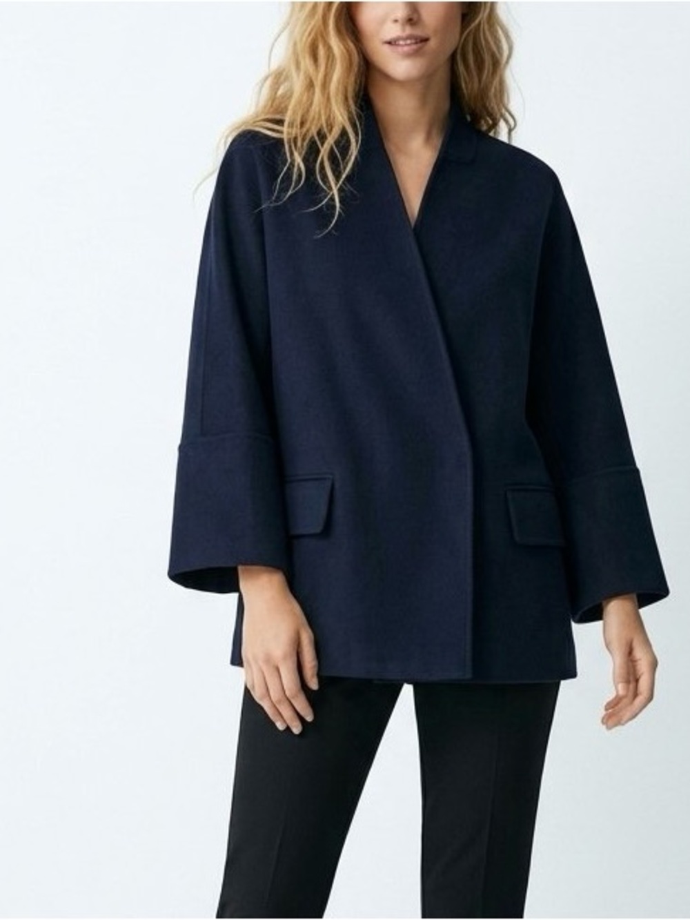 ZARA Navy Blue Double Faced Wool Blend Coat Jacket NWT Size S